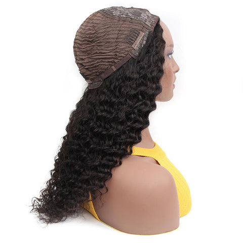 VSHOW Deep Wave Human Hair U Part Wigs, Full & Thick Wigs Natural Black