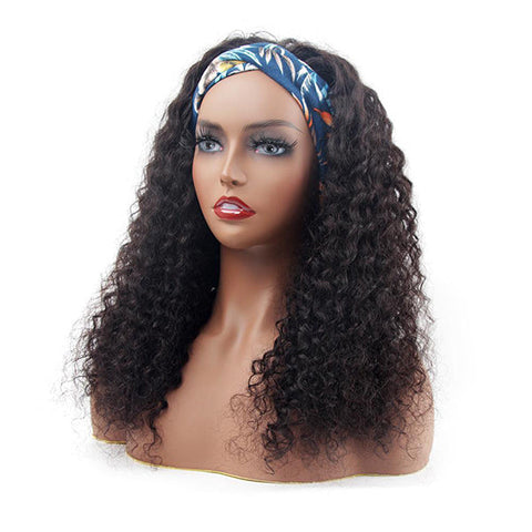 VSHOW HAIR 180% Density Water Wave Headband Wig Scarf Wig No Gel Glueless Curly Human Hair Wigs