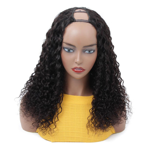 VSHOW HAIR Curly Style Water Wave Human Hair U Part Wigs Natural Black