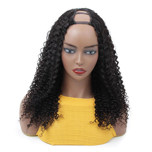 VSHOW HAIR Premium 9A Kinky Curly Human Hair U Part Wigs Natural Black