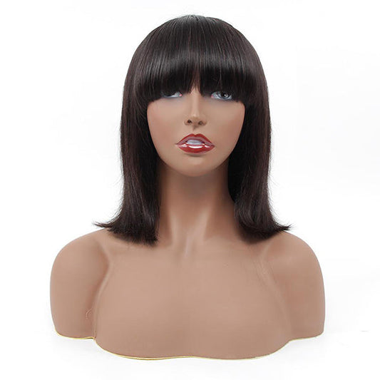 VSHOW HAIR Bob Straight Human Hair Wigs with Bangs Natural Black