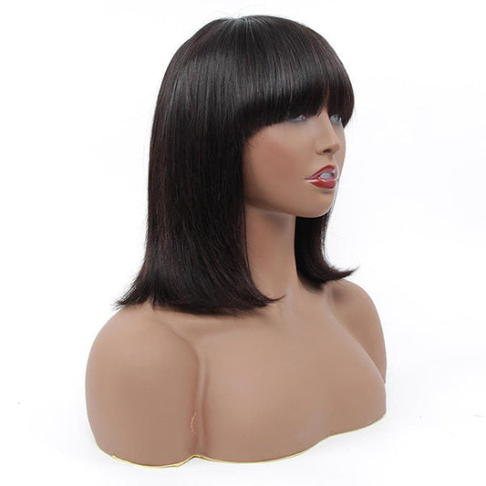 VSHOW HAIR Bob Straight Human Hair Wigs with Bangs Natural Black