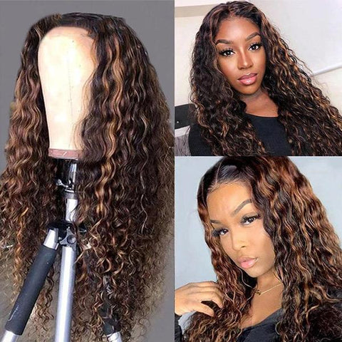 VSHOW HAIR Ombre Honey Blonde Highlight Lace Front Deep Wave Human Hair Wigs