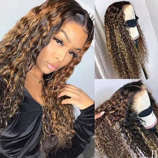 VSHOW HAIR Ombre Honey Blonde Highlight Lace Front Deep Wave Human Hair Wigs