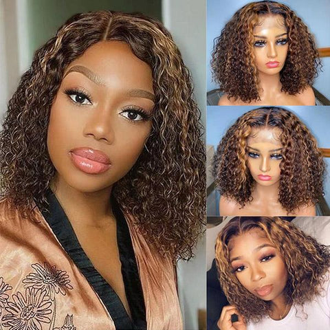VSHOW HAIR Highlight Ombre High Density Kinky Curly Lace Front Human Hair Wigs Pre-Plucked Remy Lace Wig With Baby Hair