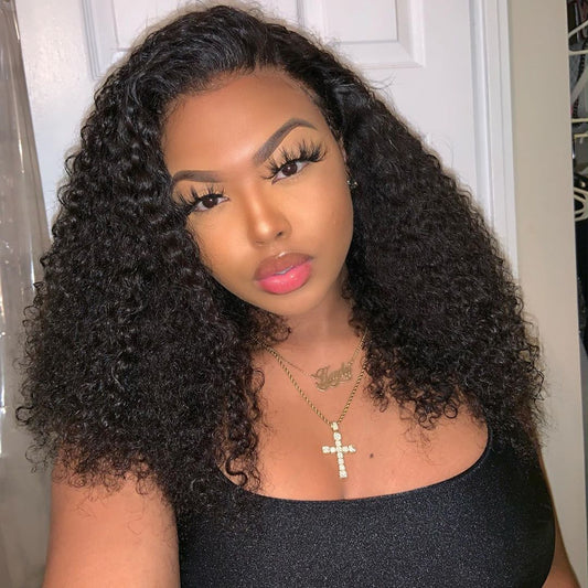 VSHOW HAIR Premium Kinky Curly Human Hair U Part Wigs Natural Black