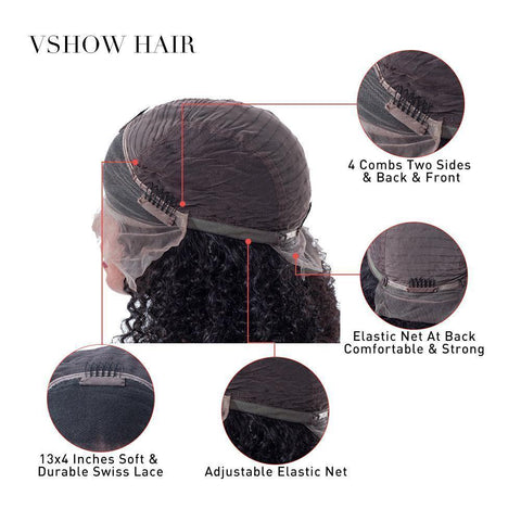 VSHOW HAIR Premium 9A Transparent Lace Front Wigs Kinky Curly Human Hair Natural Black