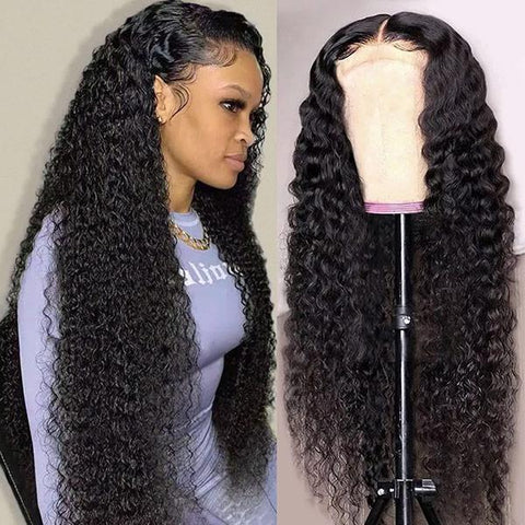 VSHOW 10A 32-40 Inch Hair Wigs Kinky Curly Human Hair Wigs Transparent Lace Front Wig
