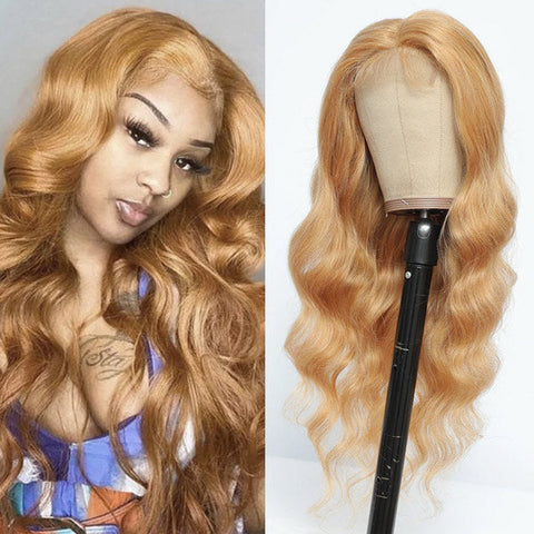 VSHOW Honey Blonde #27 Color Body Wave Human Hair Wigs Transparent lace Frontal Wigs