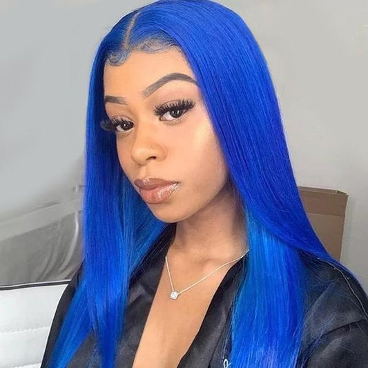 VSHOW Blue Hair Color Balayage Straight Hair Lace Front Wigs Color Real Human Hair Wigs