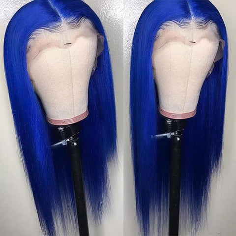 VSHOW Blue Hair Color Balayage Straight Hair Lace Front Wigs Color Real Human Hair Wigs