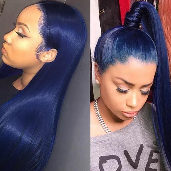 Blue Lace Front Wig Balayage Straight Hair Color Real Human Hair Wigs |  Vshow Hair