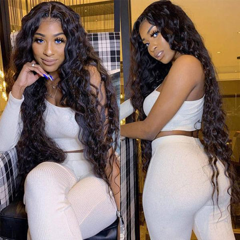 VSHOW 10A 36 40 Inch Loose Deep Wave Lace Front Wigs 13x4 Lace Front Human Hair Wig Transparent Lace