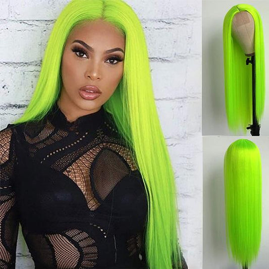 VSHOW Emerald Green Hair Straight Human Hair Lace Front Wigs With Color Cosplay Wigs