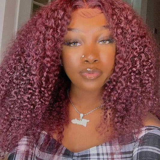 VSHOW HAIR Red 99j Burgundy Curly Hair Lace Front Wigs Lace Closure Wigs Kinky Curly Hair