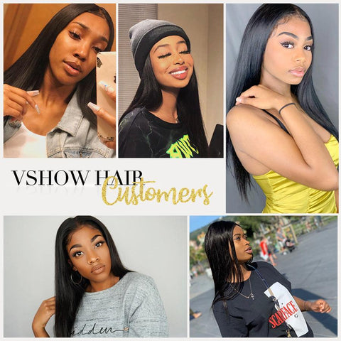 VSHOW Straight Human Hair Full Lace Wigs Natural Black