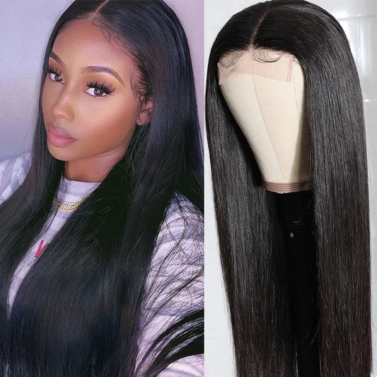 VSHOW Straight Human Hair 4x4 Lace Closure Wigs Natural Black