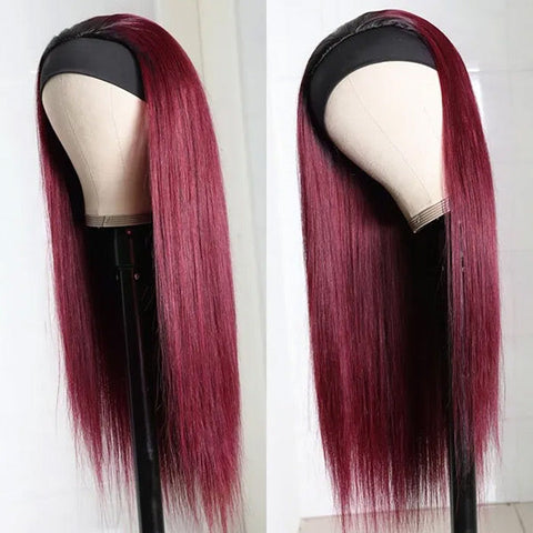 VSHOW HAIR Premium Burgundy 99J Straight Hair Headband Wigs 180% Density Glueless None Lace Wig
