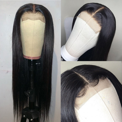 VSHOW Straight Human Hair 5x5 Lace Closure Wigs Natural Black 180% Density