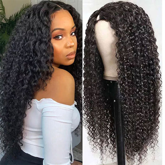 VSHOW Glueless Wigs V Part Wig Human Hair Kinky Curly Hair Wig Beginner Friendly