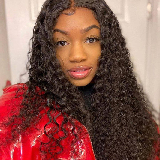 VSHOW HAIR Curly Style Water Wave Human Hair U Part Wigs Natural Black