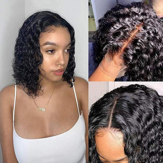 VSHOW Bob Water Wave Human Hair 4x4 Lace Wigs Natural Black