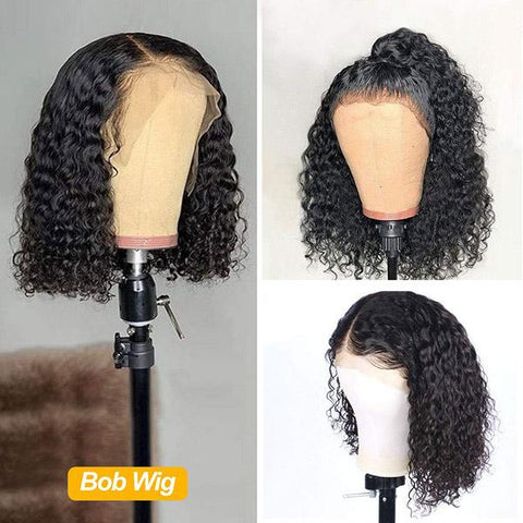 VSHOW Bob Water Wave Human Hair 4x4 Lace Wigs Natural Black