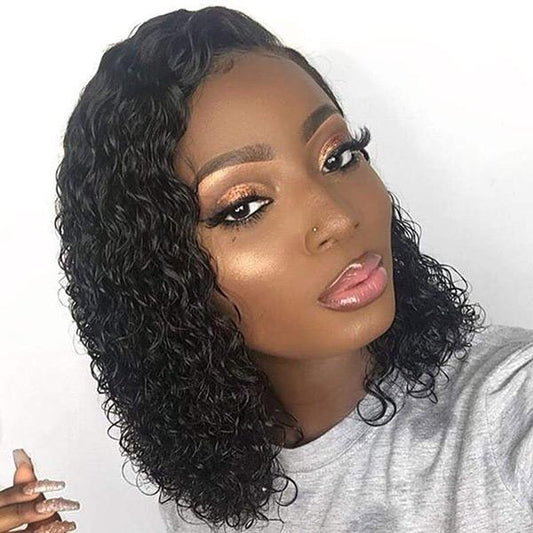 VSHOW Bob Water Wave Human Hair 4x4 Lace Wigs Natural Black