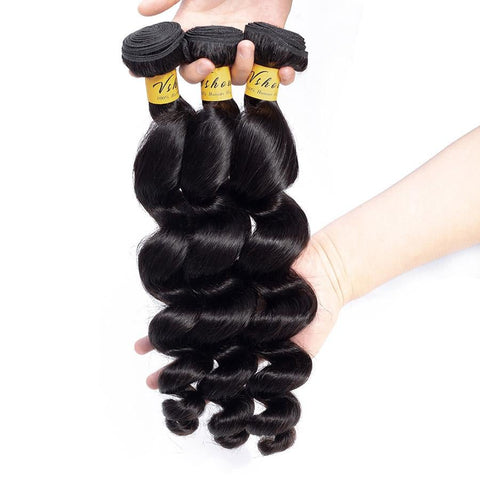 VSHOW HAIR Premium 9A Malaysian Human Virgin Hair Loose Wave Natural Black 3 Bundles Deal