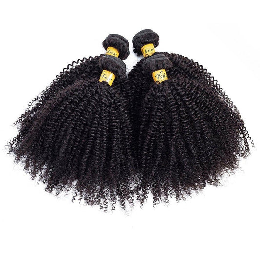 VSHOW HAIR Premium 9A Malaysian Human Virgin Hair Afro Curly Natural Black 4 Bundles Deal