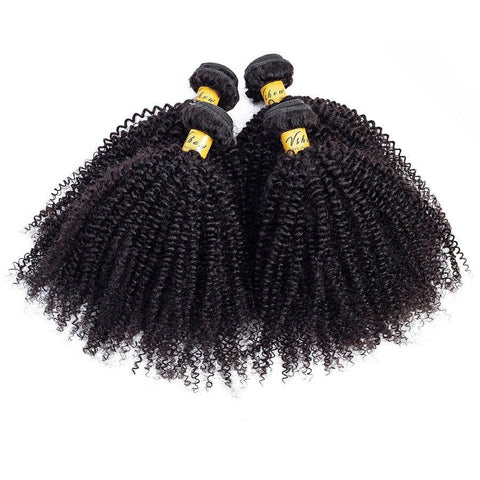 VSHOW HAIR Premium 9A Peruvian Human Virgin Hair Afro Curly Natural Black 4 Bundles Deal