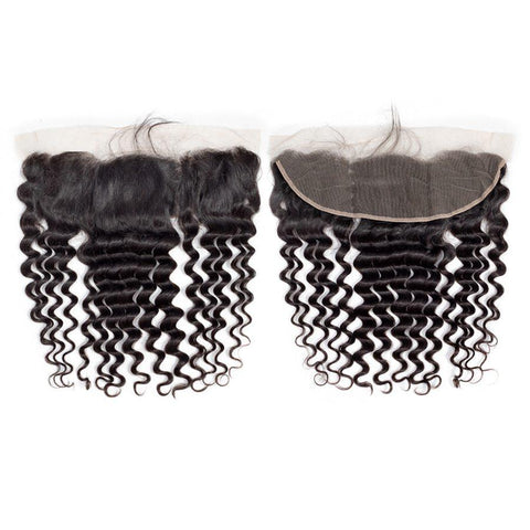 VSHOW HAIR Premium 9A Brazilian Human Virgin Hair Loose Deep Wave 3 Bundles with Pre Plucked 13x4 Frontal Natural Black