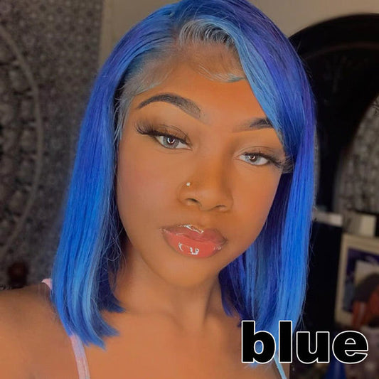 VSHOW HAIR Bob Straight Human Hair Wig Colored Lace Closure Wigs Pink Purple Orange Blue Hair