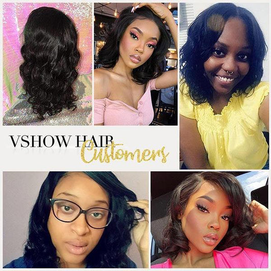 VSHOW Lace Front Body Wave Wig Preplucked Short Bob Wig That Look Real Human Hair For Women