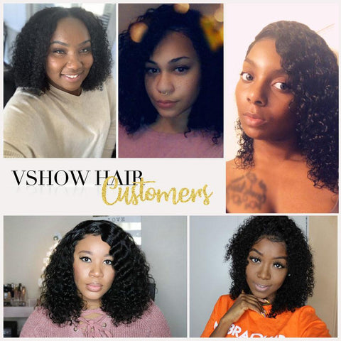VSHOW HAIR Premium 9A Bob Kinky Curly Human Hair Lace Front Wigs Natural Black