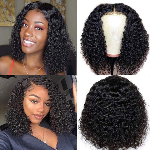 VSHOW Kinky Curly Lace Front Wigs for Black Women 4X4 Lace Closure Bob Wigs