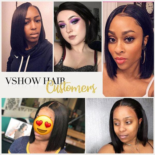 VSHOW Bob Straight Human Hair Lace Front Wigs Natural Black