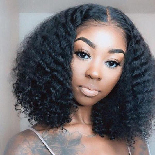 VSHOW Lace Front Short Bob Human Hair Wigs Pre-Plucked Curly Human Hair Wigs 180% Density Human Hair Wigs