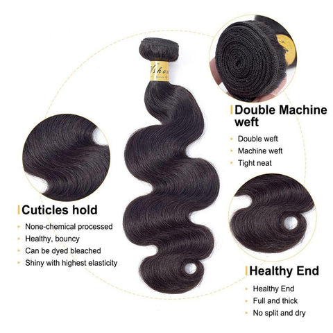 VSHOW HAIR Premium 9A Mongolian Human Virgin Hair Body Wave 3 Bundles with Pre Plucked Closure Deal Natural Black