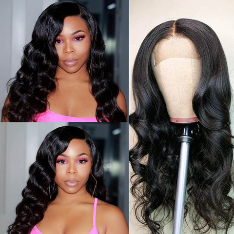 VSHOW Body Wave Human Hair 5x5 Lace Closure Wigs Natural Black Pre Plucked with Baby Hair