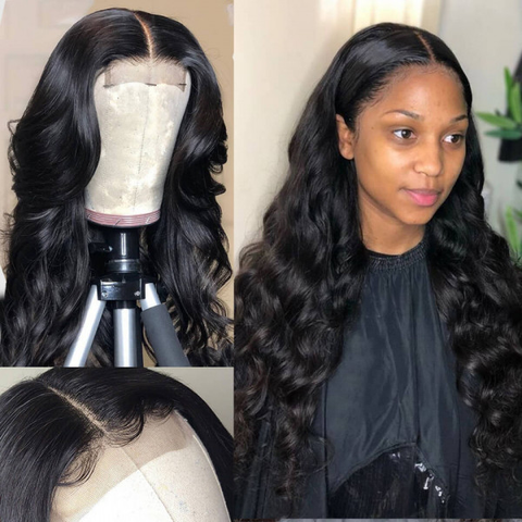 VSHOW Body Wave Human Hair 5x5 Lace Closure Wigs Natural Black Pre Plucked with Baby Hair