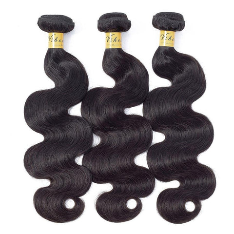 VSHOW HAIR Premium 9A Mongolian Human Virgin Hair Body Wave Natural Black 3 Bundles Deal