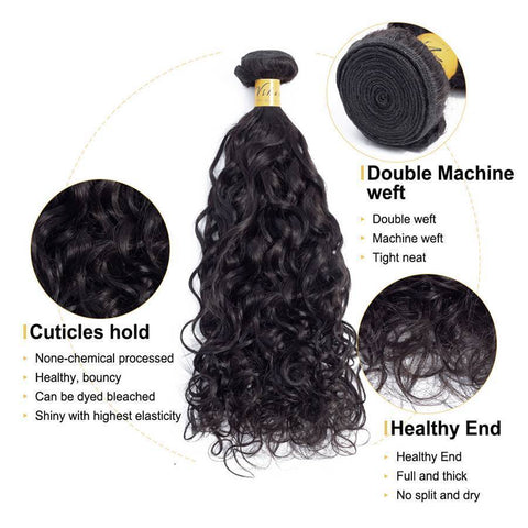 VSHOW HAIR Premium 9A Indian Human Virgin Hair Natural Wave 4 Bundles with Pre Plucked Closure Deal Natural Black
