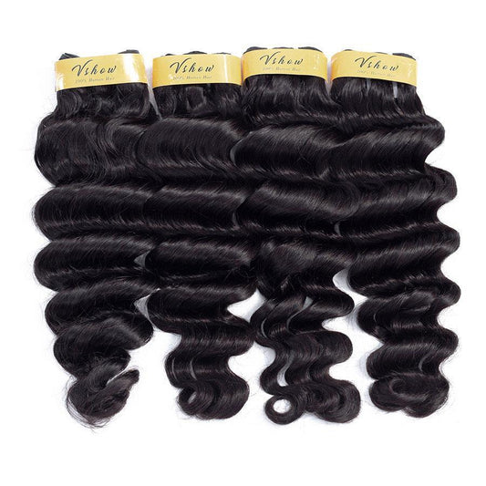 VSHOW HAIR Premium 9A Malaysian Virgin Human Hair Loose Deep Wave 3 or 4 Bundles with Closure Popular Sizes