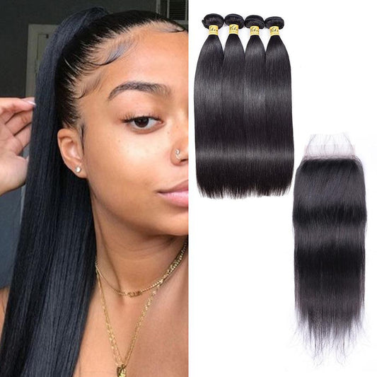 VSHOW HAIR Premium 9A Brazilian Virgin Human Hair Straight 3 or 4 Bundles with Closure Popular Sizes