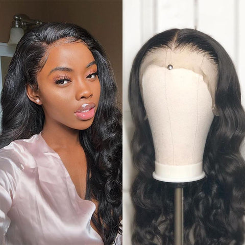 VSHOW Body Wave Human Hair 360 Lace Frontal Wigs Pre Plucked With Natural Hairline Natural Black