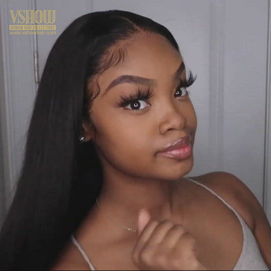 VSHOW Straight Human Hair 4x4 Lace Closure Wigs Natural Black