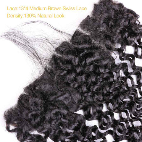 VSHOW HAIR Premium 9A Peruvian Human Virgin Hair Water Wave 3 Bundles with Pre Plucked 13x4 Frontal Natural Black