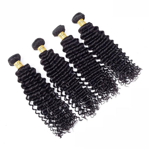 VSHOW HAIR Premium 9A Brazilian Human Virgin Hair Deep Wave Natural Black 4 Bundles Deal
