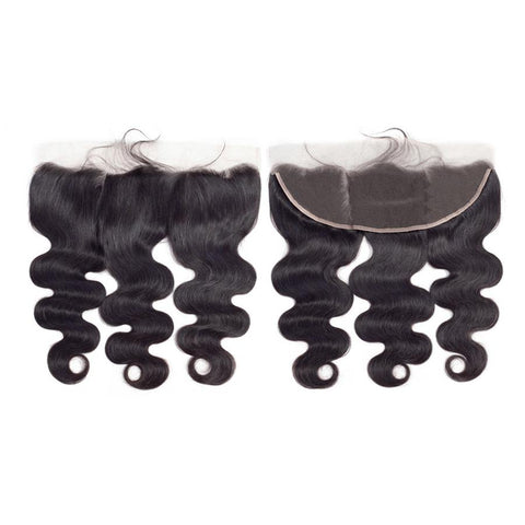 VSHOW HAIR Premium 9A Mongolian Human Virgin Hair Body Wave 3 Bundles with Pre Plucked 13x4 Frontal Natural Black